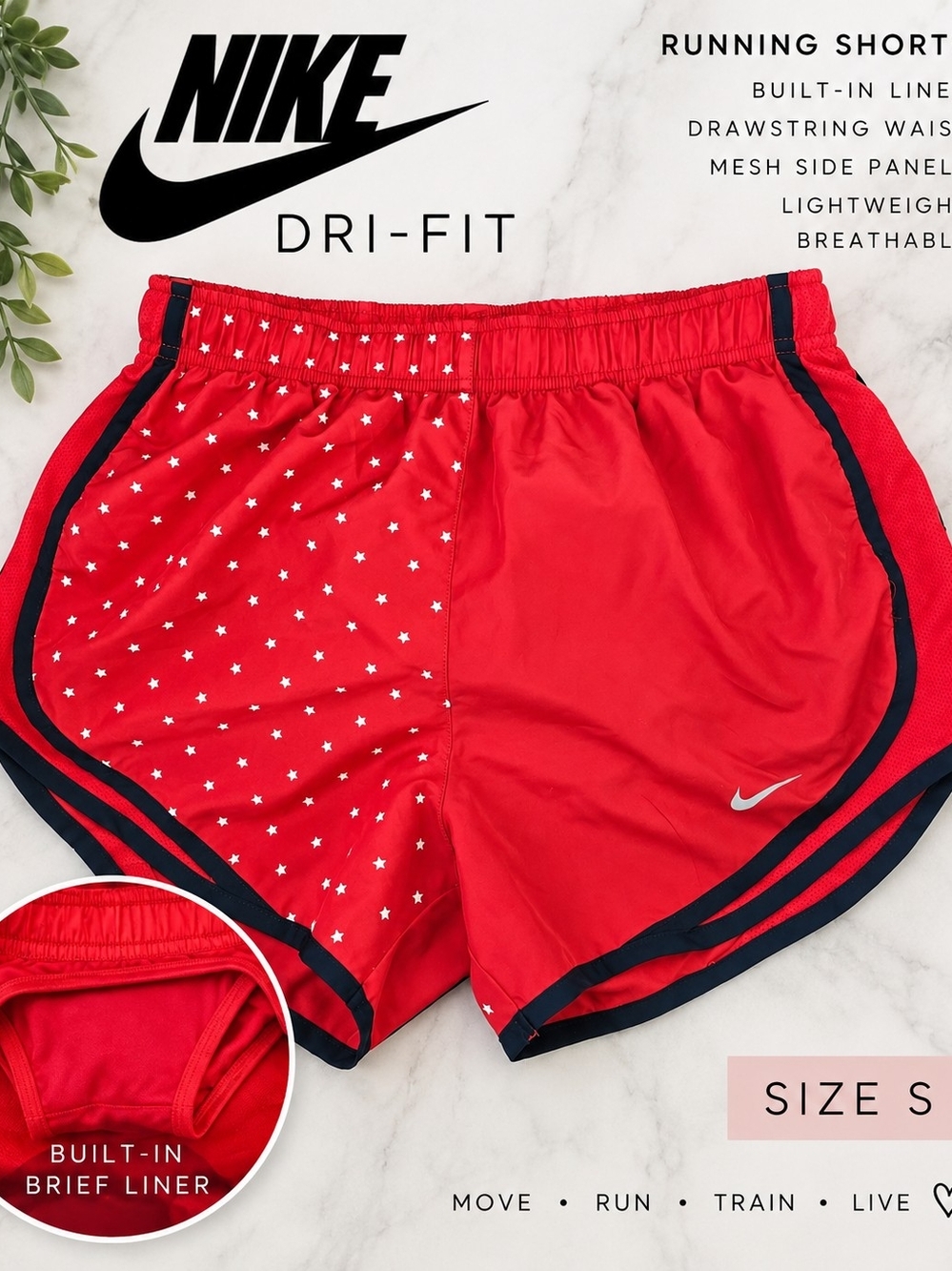 Nike Dri-FIT Red Star Print Running Shorts Built-In Liner Size S